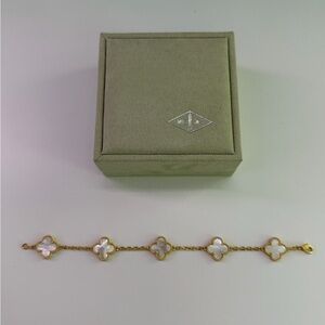 Elegant Gold and White Clover Mother of Pearl VC Bracelet